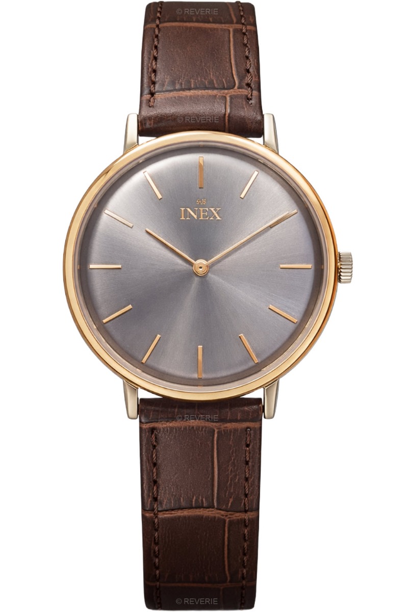 Mycket mörkt herrur, med rödguld som det mest ljusa - Inex Mens Rose Gold/Black A69502-1B5I - Quartz - Rött guld - Herrklocka - Läder - Härdat...