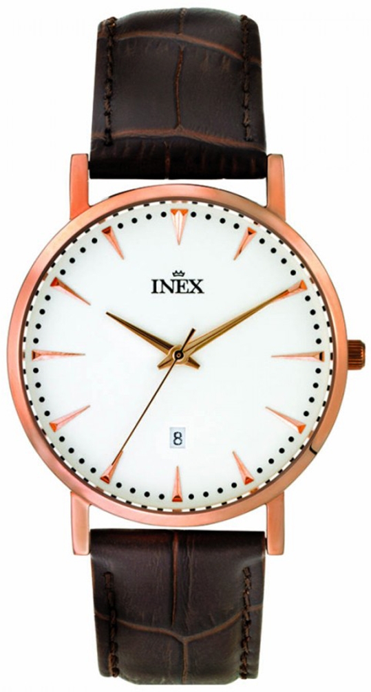 Herrur - Inex Mens Rose Gold/White A69503-1D4I - Quartz - Rött guld - Herrklocka - Läder - Härdat mineralglas