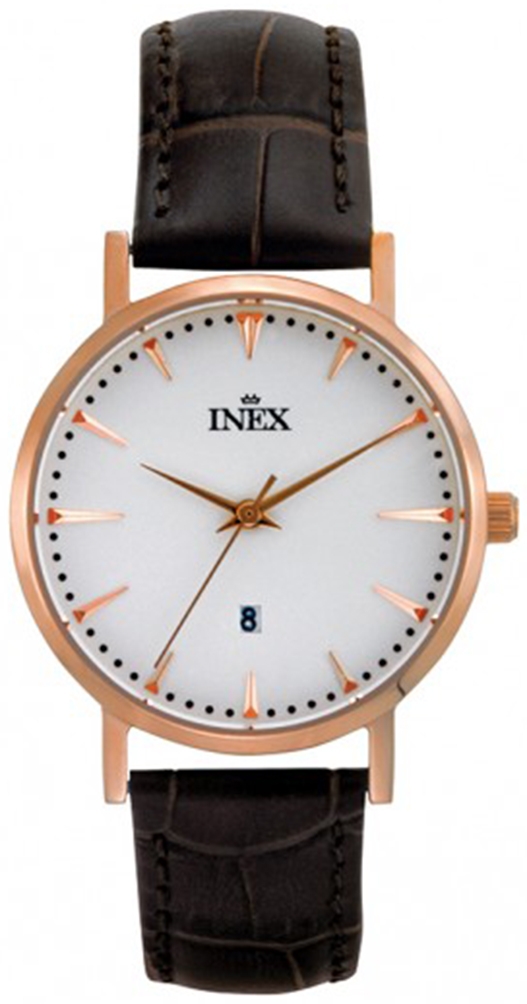 Kvartsur med läderarmband - Inex Ladies Rose Gold/Silver A69504-1D4I - Quartz - Rött guld - Damklocka - Läder - Härdat mineralglas