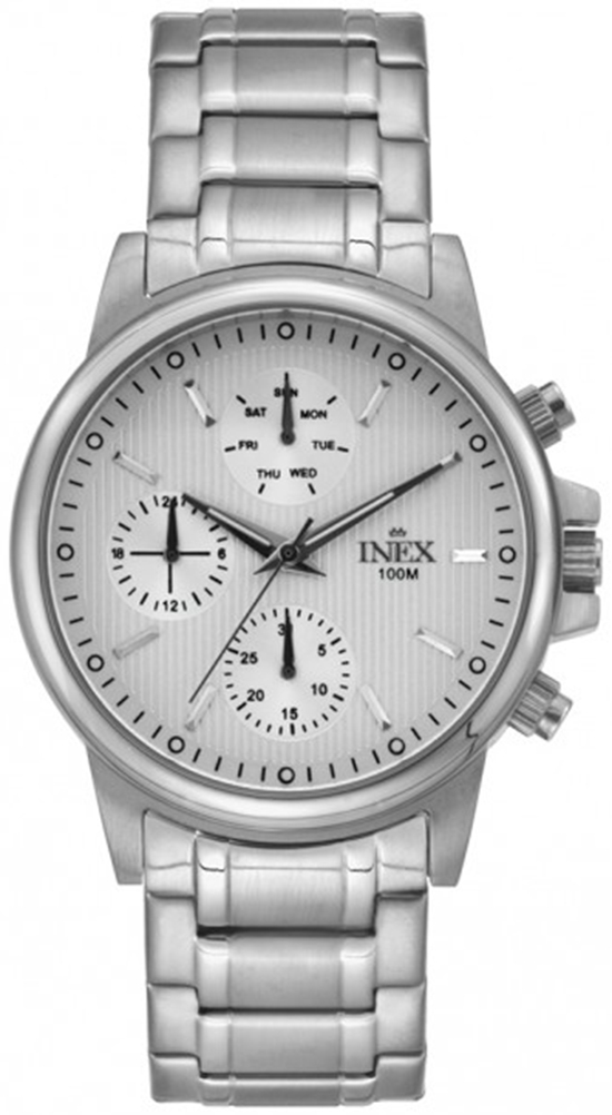 Stopp & belägg! Stoppur med självlysande beläggning - Inex Mens Silver/Silver A69506-1S4I - Quartz - Silver - Herrklocka - Rostfri stål - Härdat...