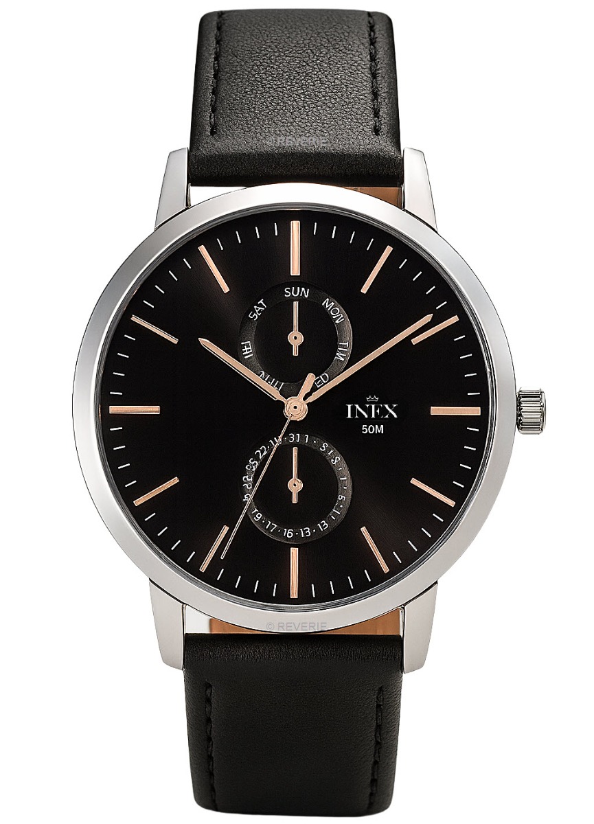 Mörk elegans - Inex Mens Silver A69525S3I - Quartz - Silver - Herrklocka - Läder - Härdat mineralglas