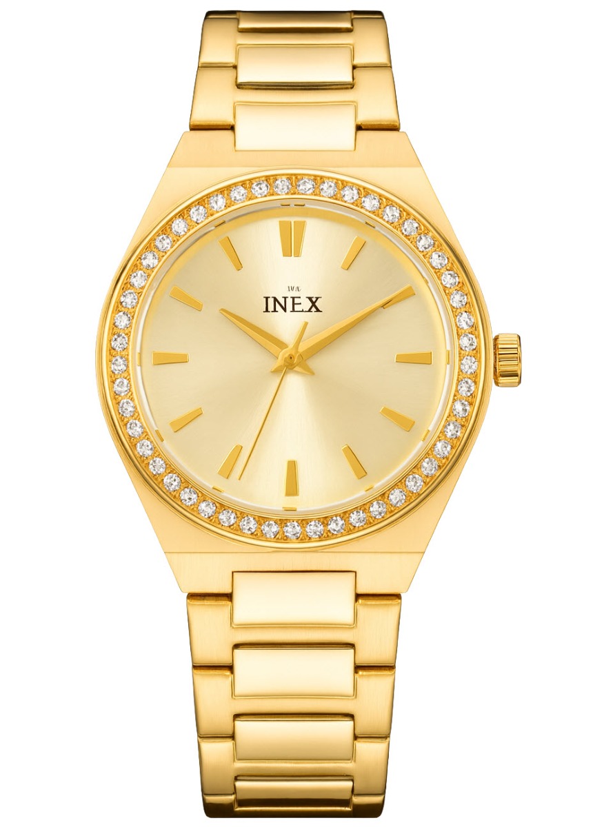 Inex Ladies 100m Golden Crystal 35mm - Quartz - Guld - Damklocka - Rostfri stål - Härdat mineralglas