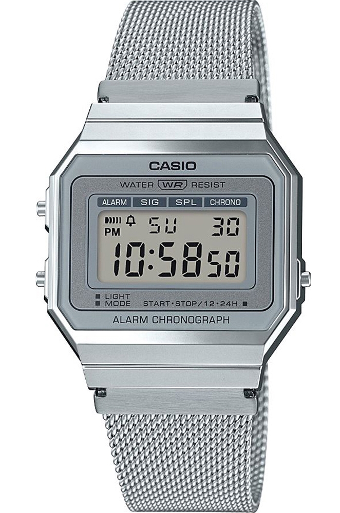 Casio | Digital klocka med slimmat fodral och meshband | A700WEM-7AEF - Digitalt - Svart - Damklocka - Mesh - Akryl