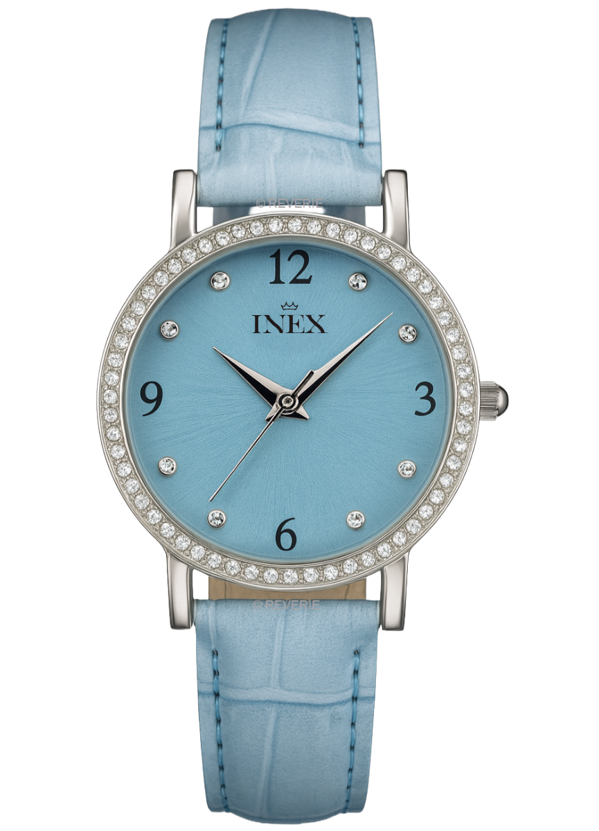 Inex Womens Turquoise Crystal Petite 30mm - Quartz - Kristall Silver - Damklocka - Läder - Härdat mineralglas