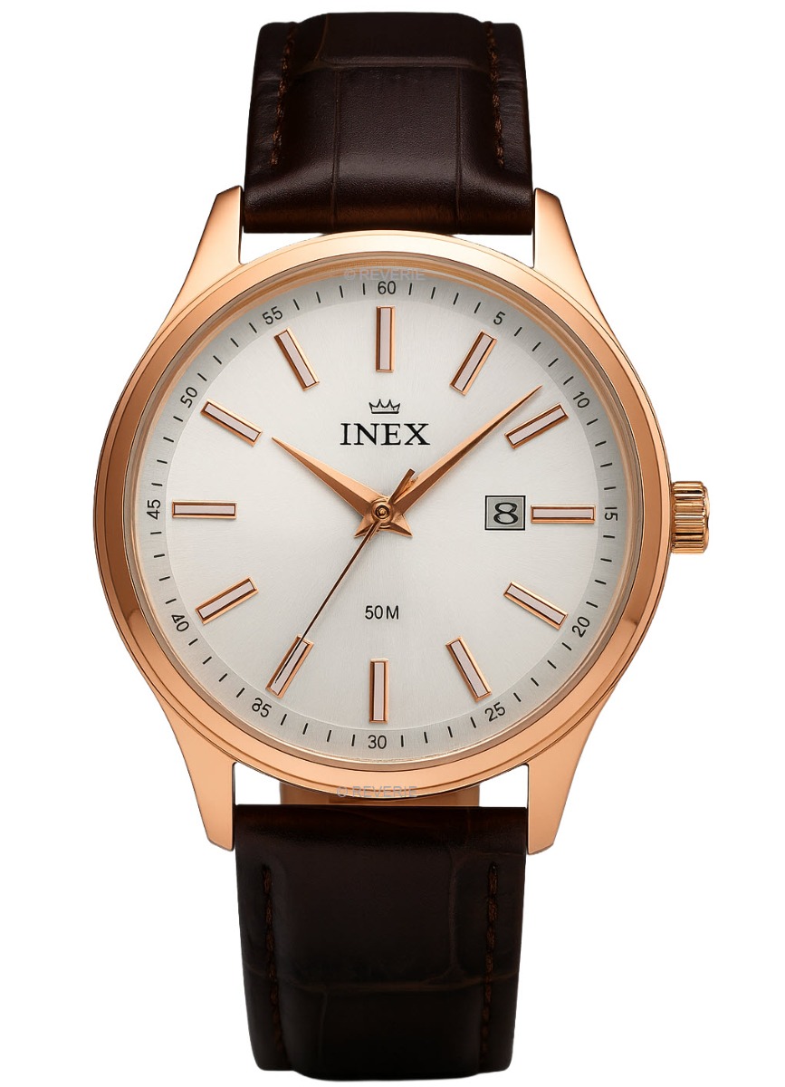 Inex Mens Classic Rosegold 36mm - Quartz - Rött guld - Herrklocka - Läder - Härdat mineralglas