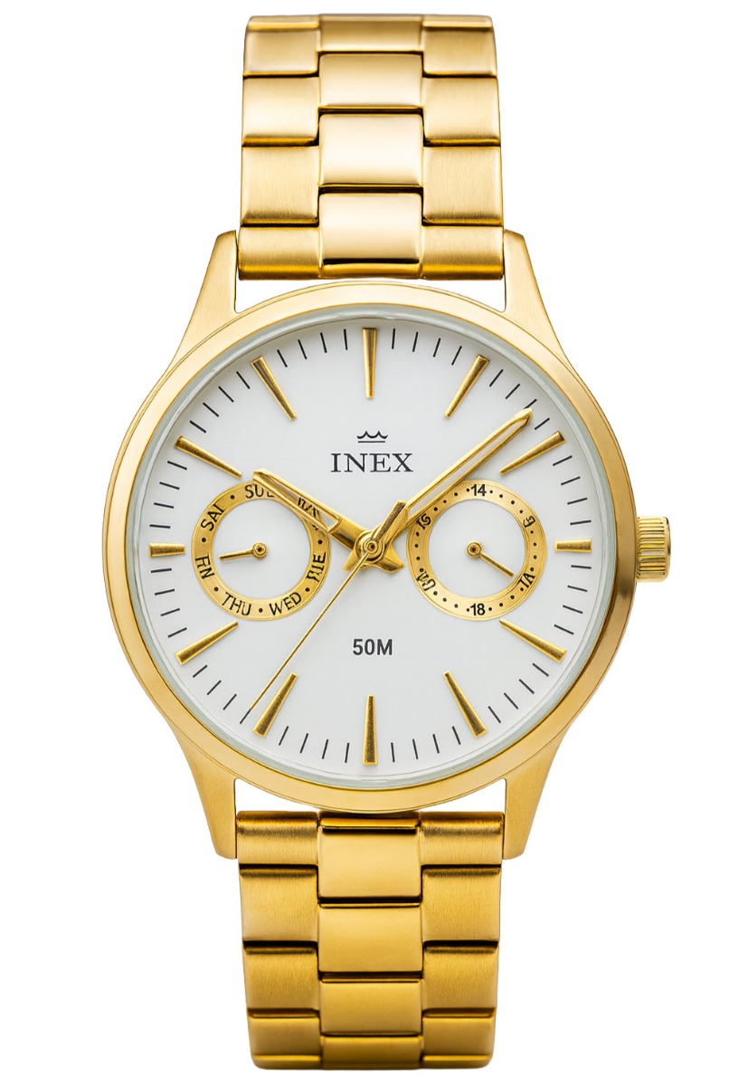 Extra urskivor i harmoni - Inex Gold/Champagne A76206D7I - Quartz - Guld - Damklocka - Rostfri stål - Härdat mineralglas