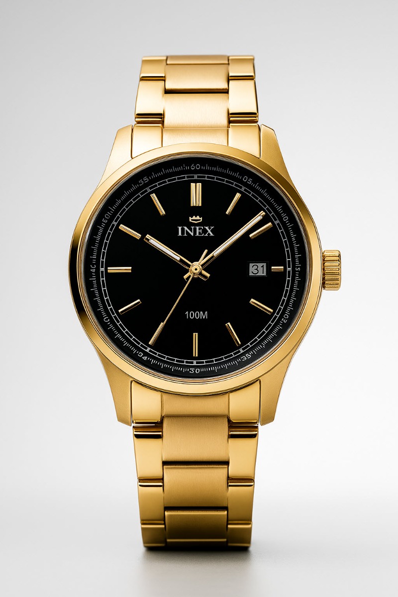 Inex Mens Golden Classic 40mm 100m Water Resistant - Quartz - Guld - Herrklocka - Rostfri stål - Härdat mineralglas