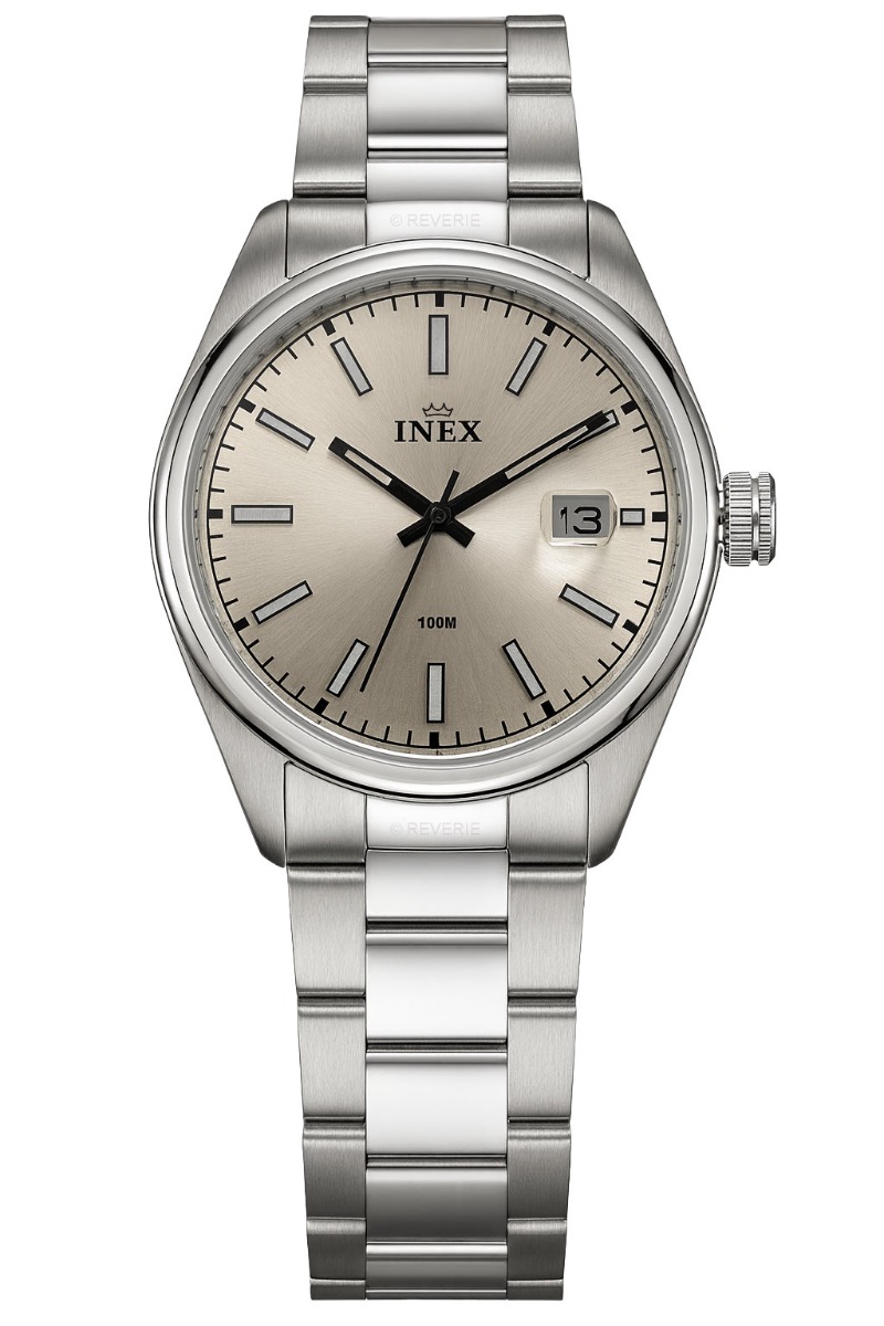 Inex Mens 38mm A76224S5I - Quartz - Silver - Herrklocka - Rostfri stål - Härdat mineralglas