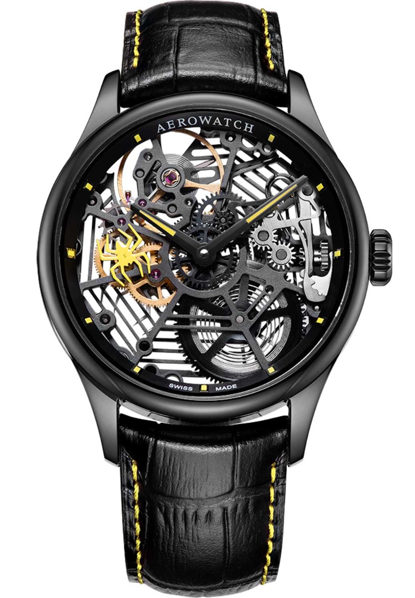 Aerowatch Renaissance Skeleton Spider A 50981 NO22 - Mechanical Automatic (hand-wound) - Svart - Herrklocka - Läder - Safir