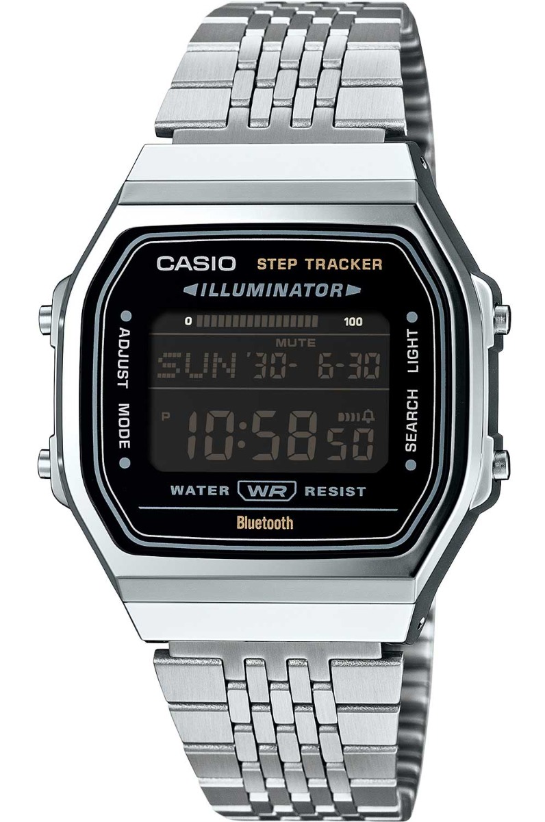 Casio Vintage stegräknarklocka i silver med Bluetooth och retrostil | ABL-100WE-1BEF - Digitalt - Silver - Unisex - Rostfri stål - Akryl