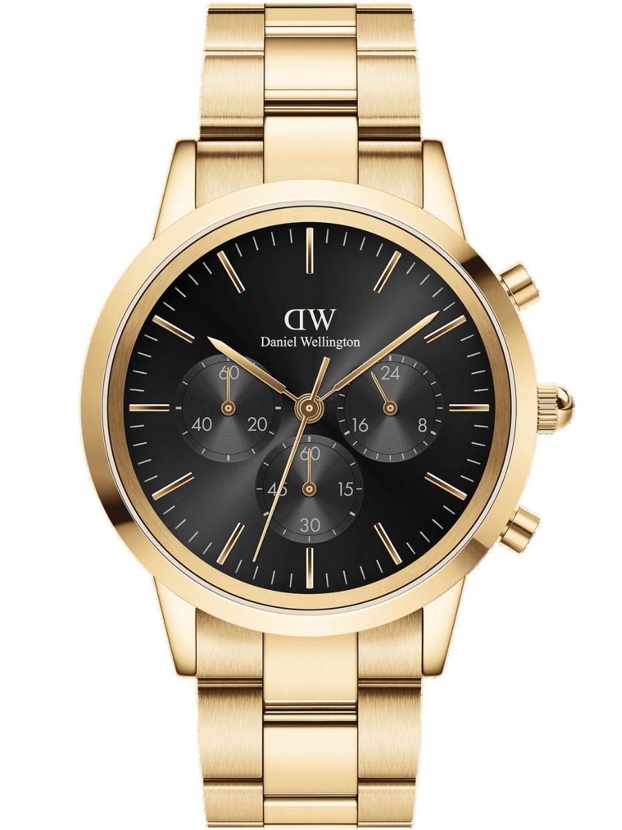 Daniel Wellington Iconic Onyx Chronograph DW00100641 - Quartz - Guld - Herrklocka - Rostfri stål - Härdat mineralglas