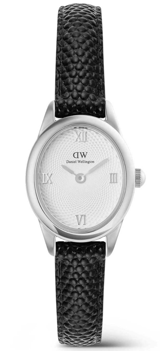 Daniel Wellington Ophelia Mini Black Lizard White Guilloché Silver DW00100887 - Quartz - Silver - Damklocka - Läder - Härdat mineralglas
