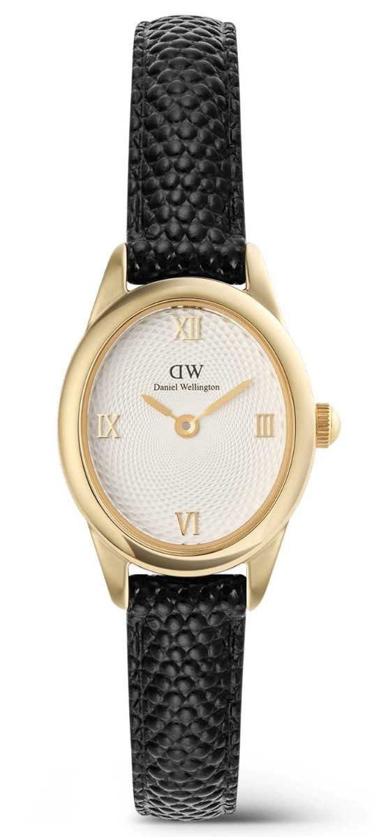 Daniel Wellington Ophelia Mini Black Lizard White Guilloché Gold DW00100890 - Quartz - Guld - Damklocka - Läder - Härdat mineralglas