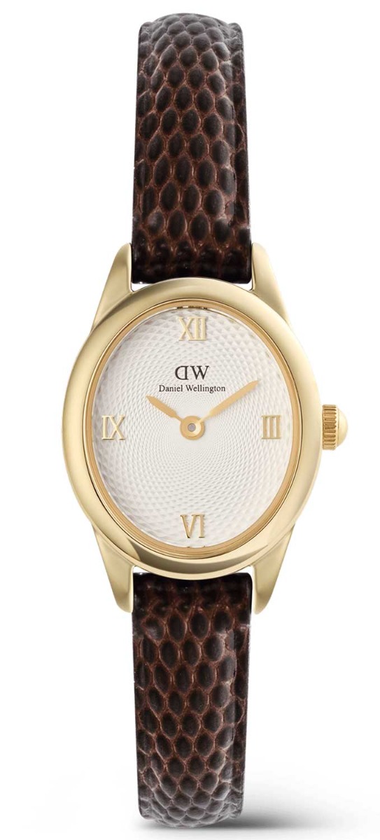 Daniel Wellington Ophelia Mini Dark Brown Lizard White Guilloché Gold DW00100891 - Quartz - Guld - Damklocka - Läder - Härdat mineralglas