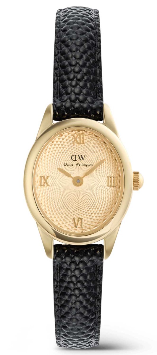 Daniel Wellington Ophelia Mini Black Lizard Unitone Guilloché Gold DW00100897 - Quartz - Guld - Damklocka - Läder - Härdat mineralglas