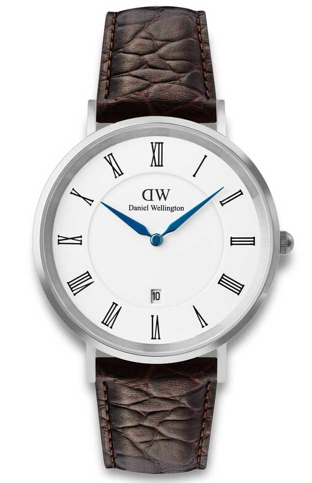 Daniel Wellington Classic Roman Numerals Date Dark Brown Croc Belly Silver DW00100911 - Quartz - Silver - Herrklocka - Läder - Härdat mineralglas