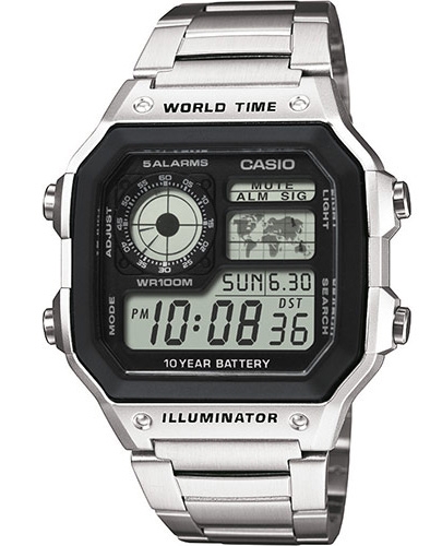 Casio | Världstidsklocka med 10-års batteritid och professionella funktioner | AE-1200WHD-1AVEF - Digitalt - Silver - Herrklocka - Rostfri stål - 