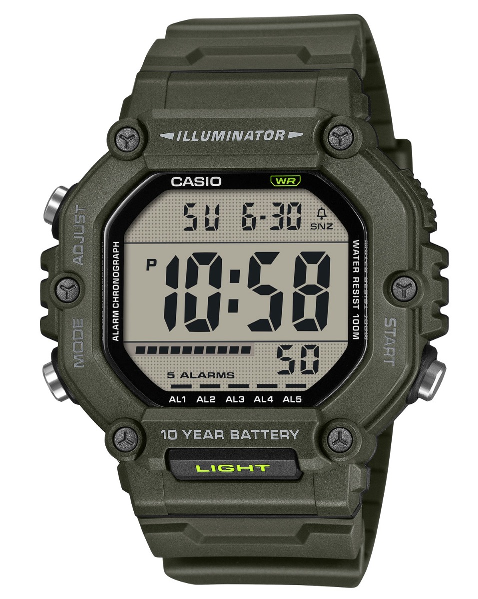 Casio Mens Green Digital Long Battery Life 49mm - Digitalt - Grön - Herrklocka - Harts - Akryl