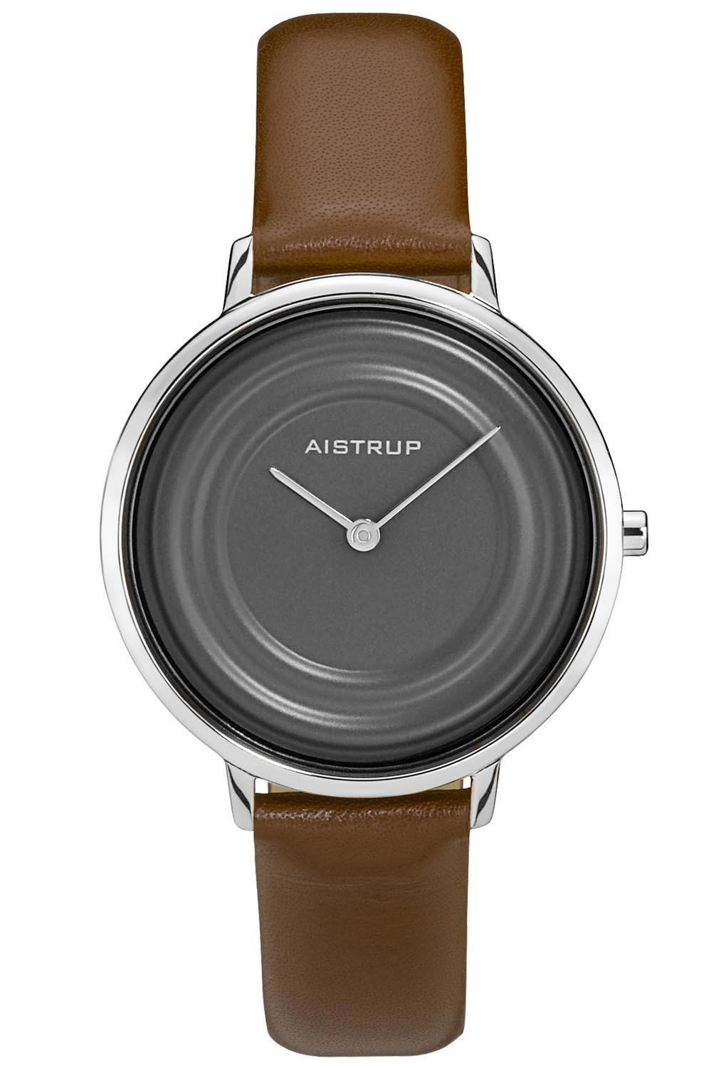Elegant damklocka med grå vattendroppeffekt och brunt läderarmband från Aistrup Raindrop-kollektionen | AIW7721 - Quartz - Silver - Damklocka -...