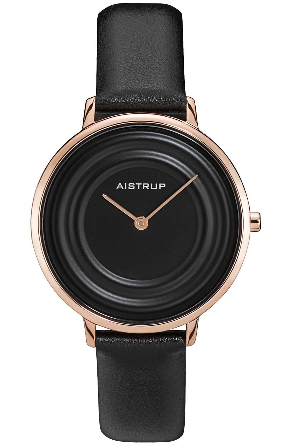 Elegant damklocka i roséfinish med svart vattendroppeffekt och läderrem från Aistrup Raindrop-kollektionen | AIW7713 - Quartz - Koppar Rött guld -...