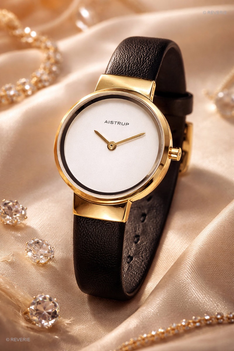 Aistrup | Feminint damur med vit urtavla och gyllene finish | AIW7604 - Quartz - Guld - Damklocka - Läder - Härdat mineralglas