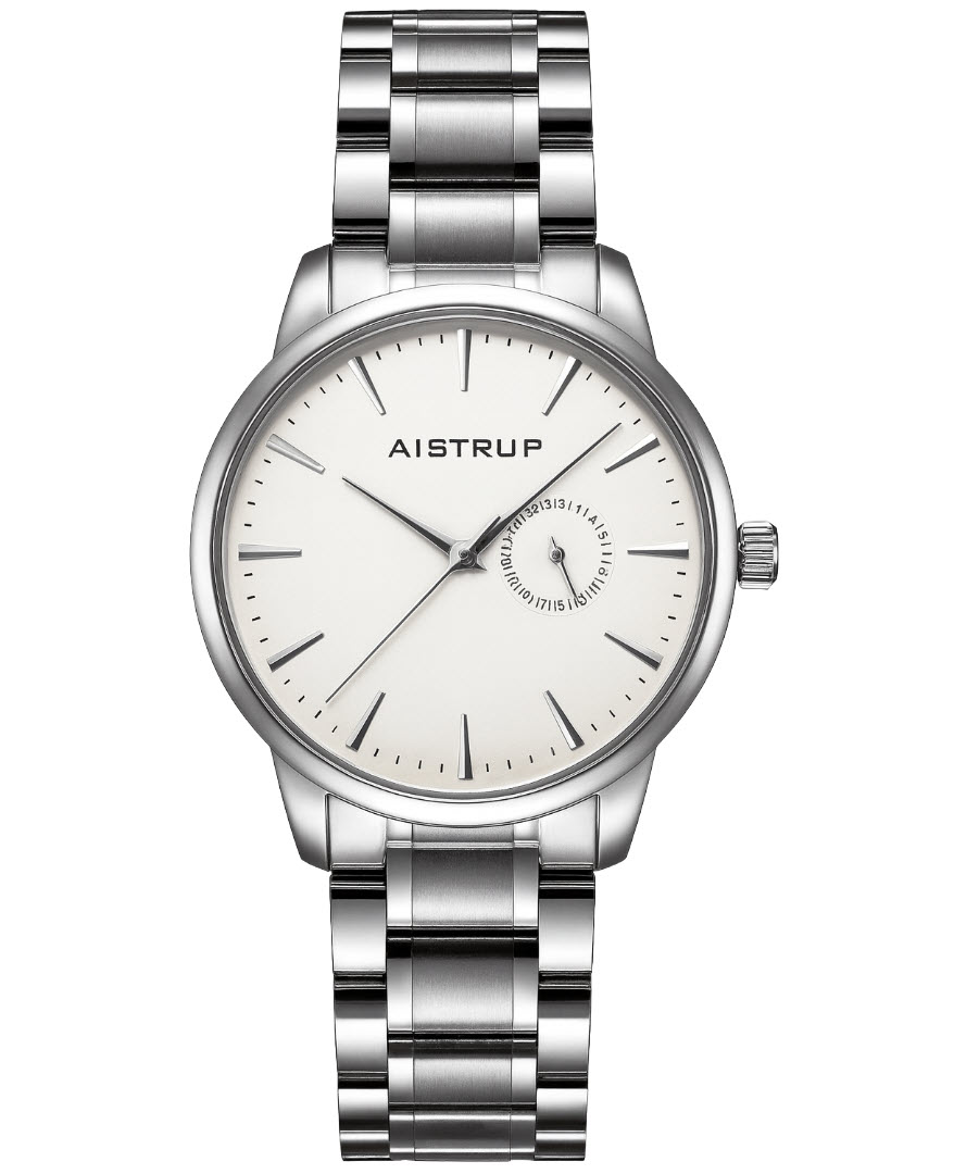 Elegant herrklocka med vit urtavla, datumvisning och rostfritt stålarmband i minimalistisk design | Aistrup Rounded Elegance AIW8201 - Quartz -...