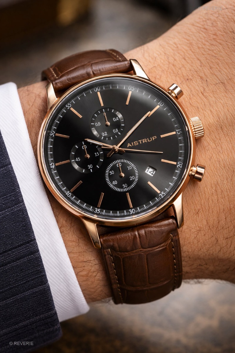 Aistrup Classic Sapphire Chronograph AIW8401 - Quartz - Rött guld - Herrklocka - Läder - Safir