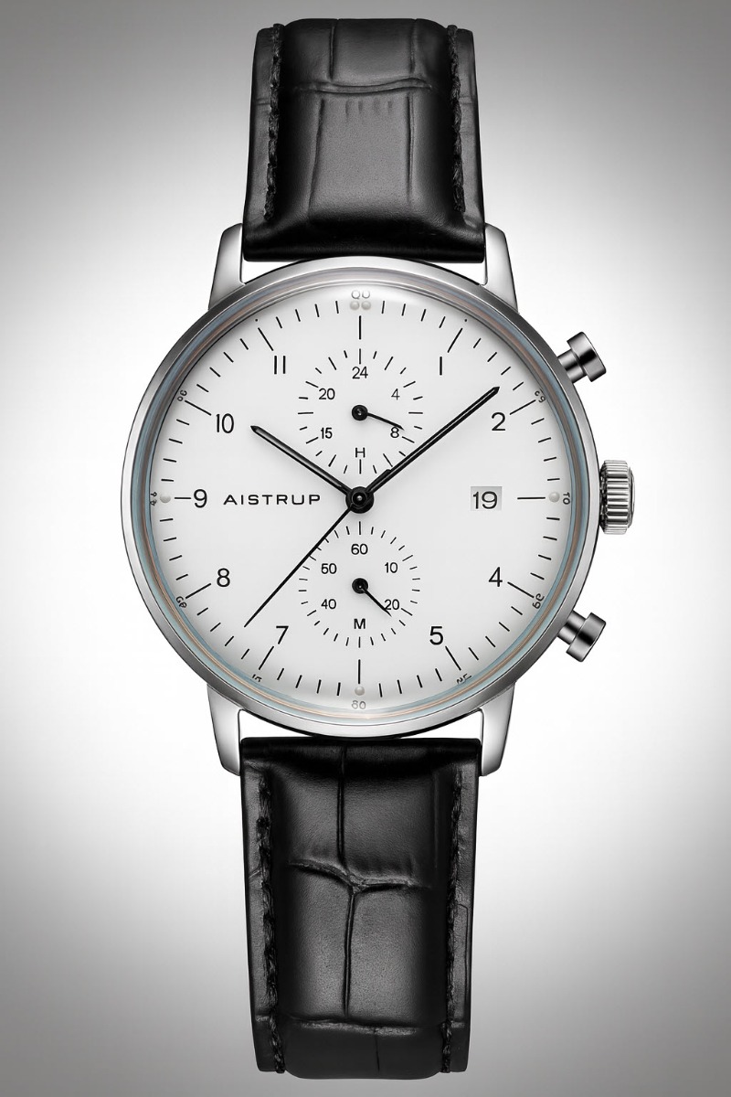 Aistrup AIW8601 Classic Infinity Chronograph herrklocka med vit urtavla och läderrem | AIW8601 - Quartz - Silver - Herrklocka - Läder - Härdat...