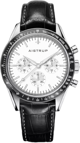 Aistrup AIW8703 Classic Sapphire Chronograph herrklocka med vit urtavla och svart läderrem | AIW8703 - Quartz - Silver - Herrklocka - Läder - Safir