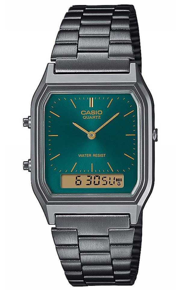 Casio Vintage Ana-Digi Gunmetal Green 29mm - Analog-digital-mix - Grå - Damklocka - Rostfri stål - Akryl
