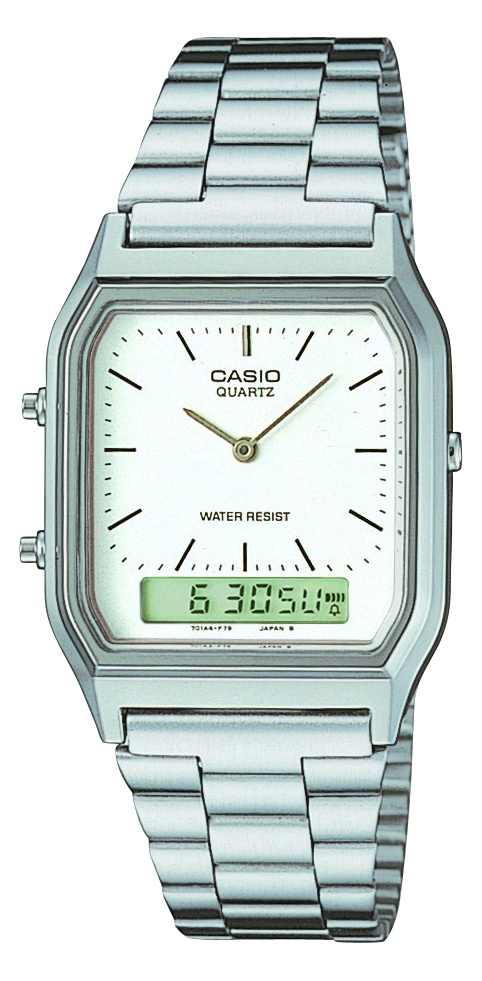 Casio | Dual time-klocka med analog och digital stil | AQ-230A-7DMQYES - Analog-digital-mix - Silver - Unisex - Rostfri stål - Akryl