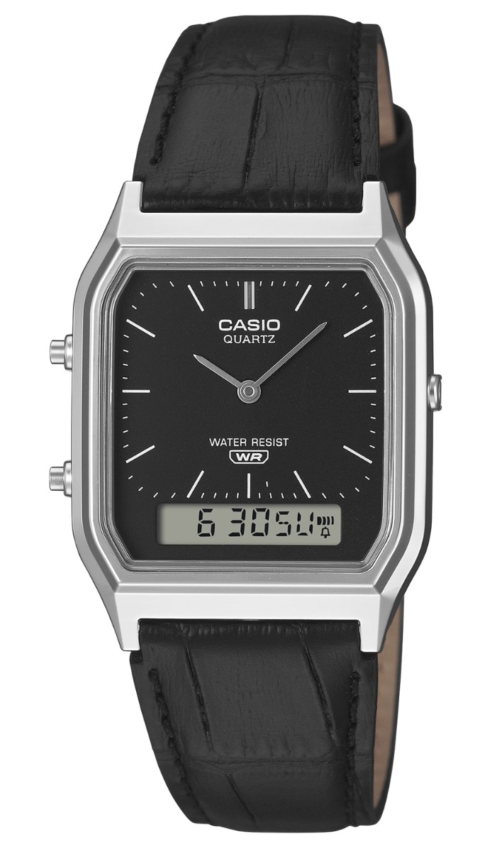 Casio Vintage AQ-230EL-1AEF - Analog-digital-mix - Silver - Unisex - Läder - Resin