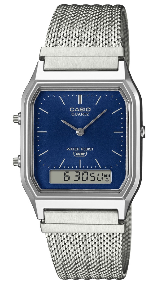 Casio Vintage AQ-230EM-2AEF - Analog-digital-mix - Silver - Unisex - Mesh - Resin