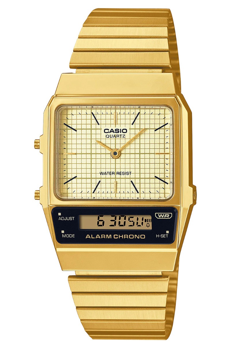 Casio | Guldtonad digital-analog klocka i vintage-stil | AQ-800EG-9AEF - Analog-digital-mix - Guld - Unisex - Stretch - Akryl