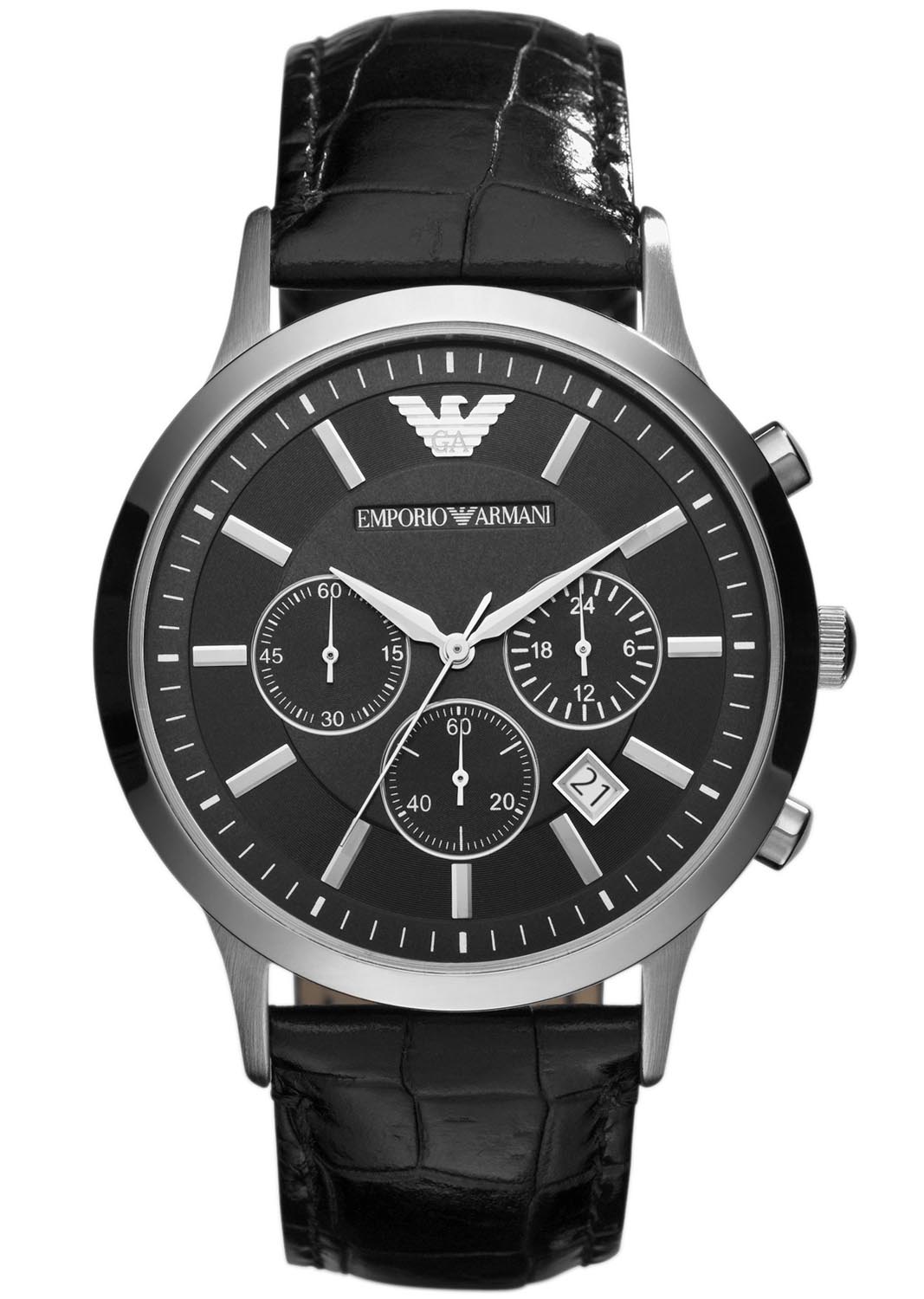 Emporio Armani Renato AR2447 - Quartz - Silver - Herrklocka - Läder - Härdat mineralglas