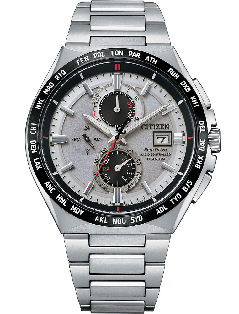 Citizen Eco-Drive Super Titanium herrklocka | Radio-styrd kronograf med världstid | AT8234-85A - Quartz - Silver - Herrklocka - Titan - Safir