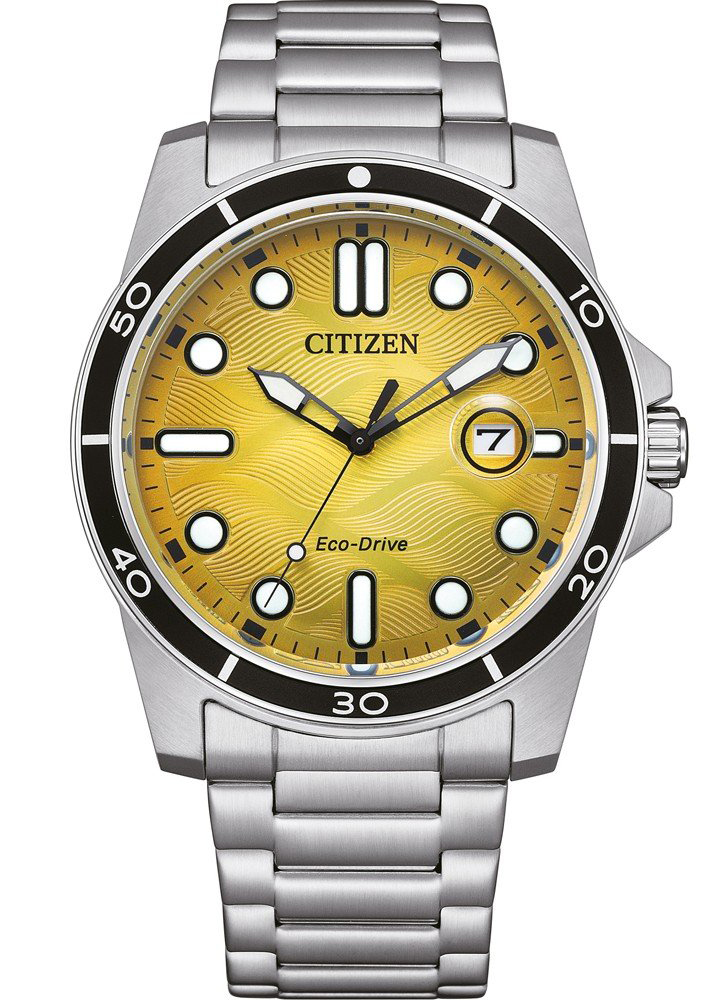 Citizen Eco-Drive sportklocka i stål med J810 urverk och gul urtavla | AW1816-89X - Quartz - Silver - Herrklocka - Rostfri stål - Härdat...