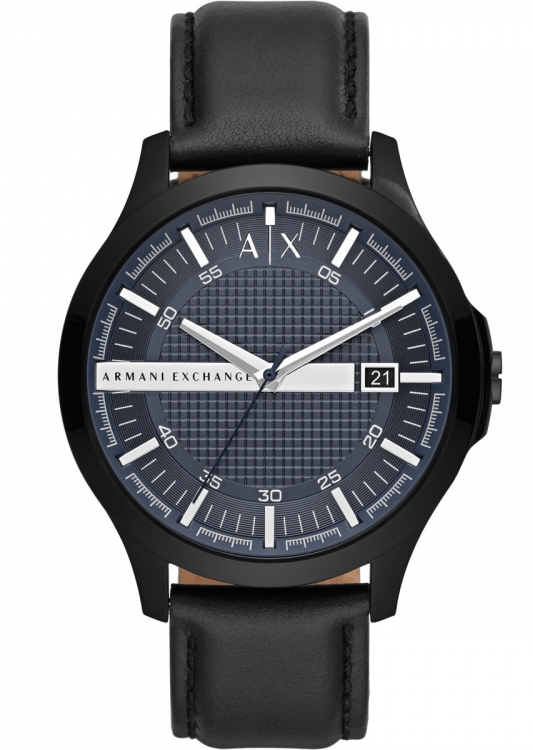 Märkesklocka i svart, läder och stål - Armani Exchange Hampton AX2411 - Quartz - Svart - Herrklocka - Läder - Härdat mineralglas