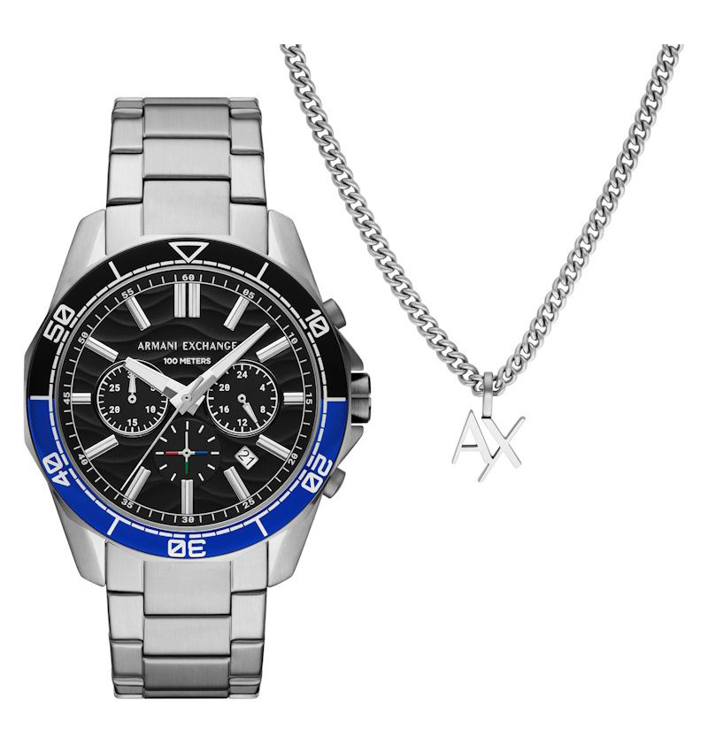 Armani Exchange Spencer Set AX7166SET - Quartz - Silver - Herrklocka - Rostfri stål - Härdat mineralglas