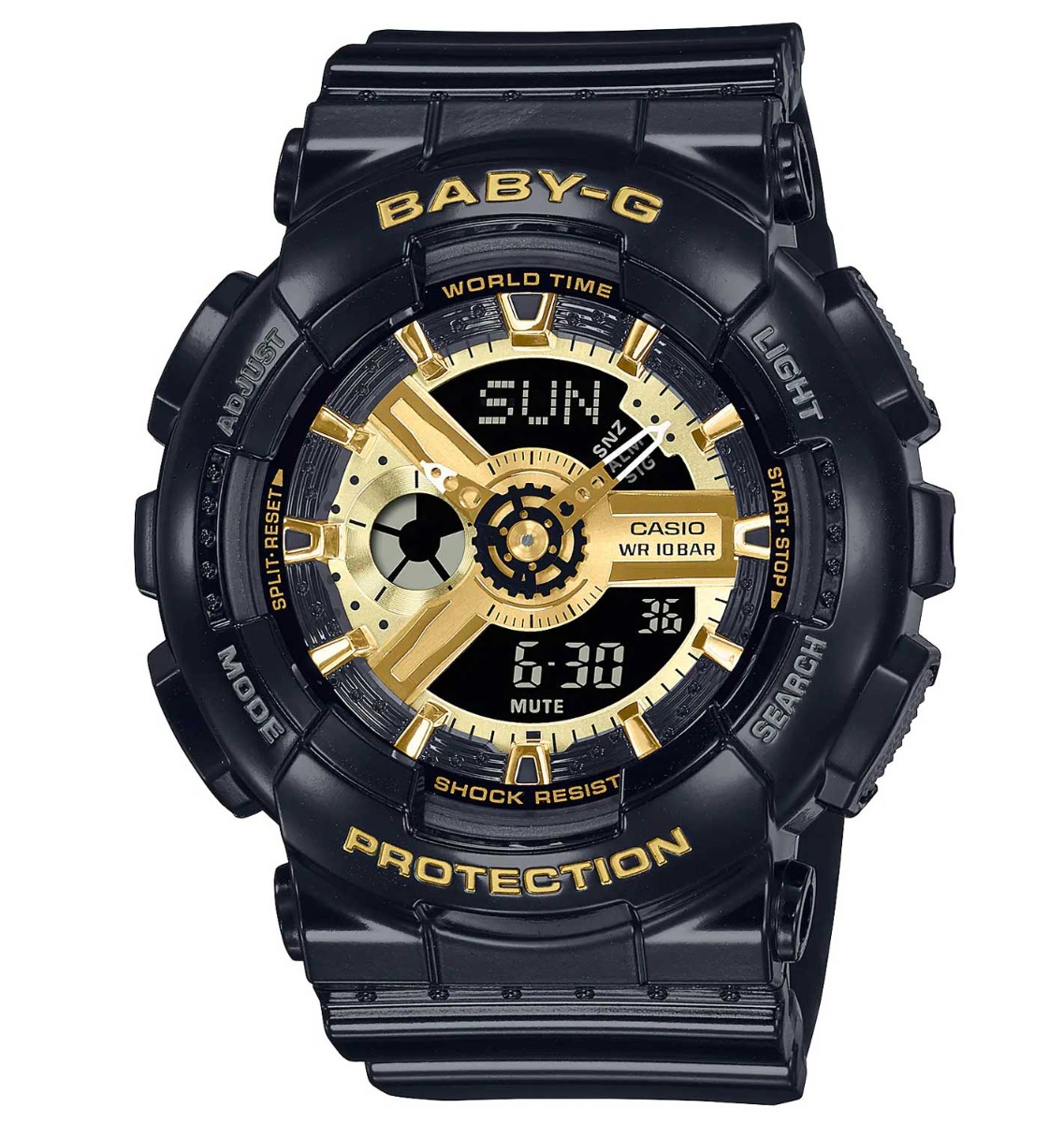 Casio | Svart och guld mekanisk Baby-G med växeldesign och sportstil | BA-110X-1AER - Analog-digital-mix - Svart - Damklocka - Hartsled - Härdat...