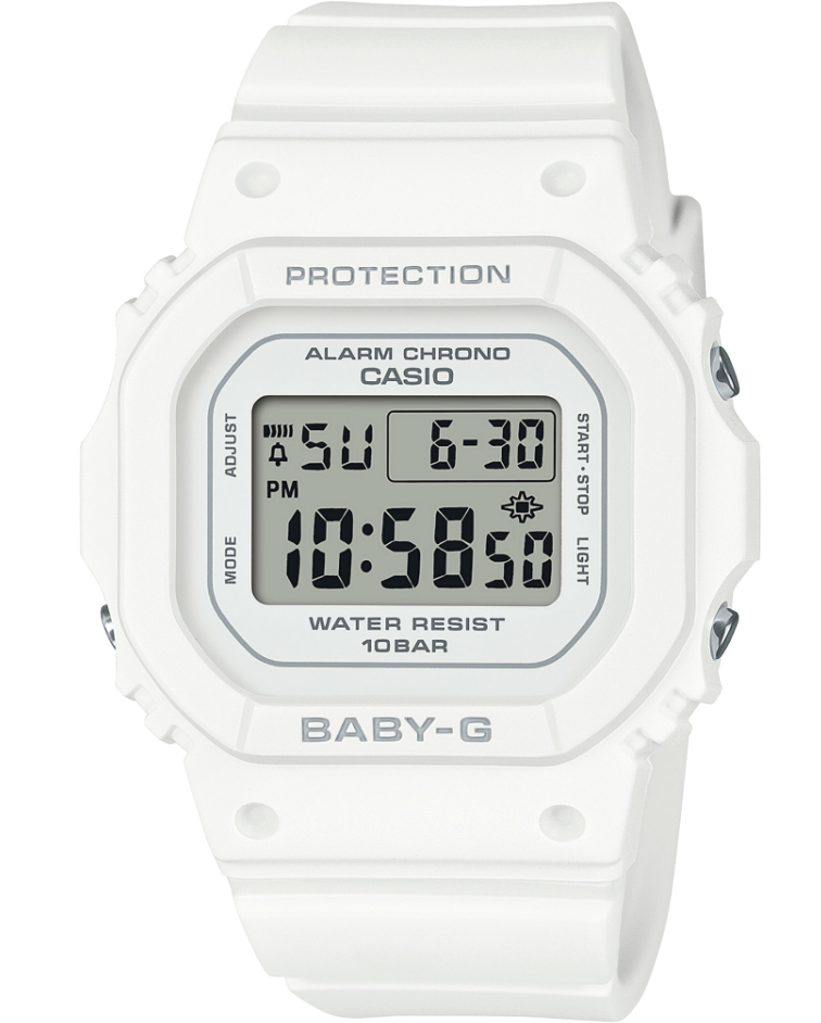 Casio | Vit digital Baby-G med kompakt design och Flash Alert System | BGD-565U-7ER - Digitalt - Vit - Damklocka - Harts - Härdat mineralglas