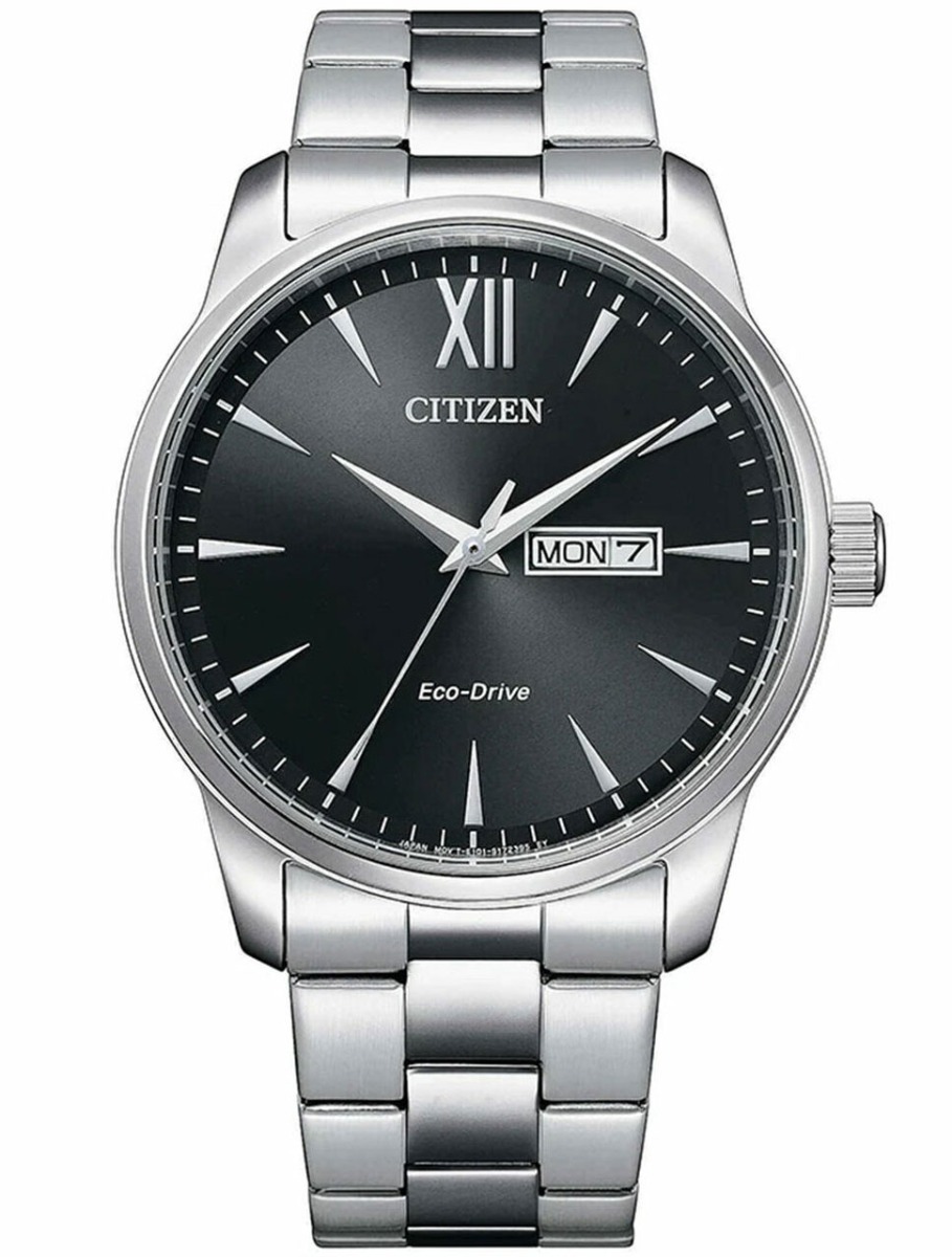 Citizen Eco-Drive herrklocka i stål | Svart urtavla med romerska siffror | BM8550-81E - Quartz - Silver - Herrklocka - Rostfri stål - Härdat...