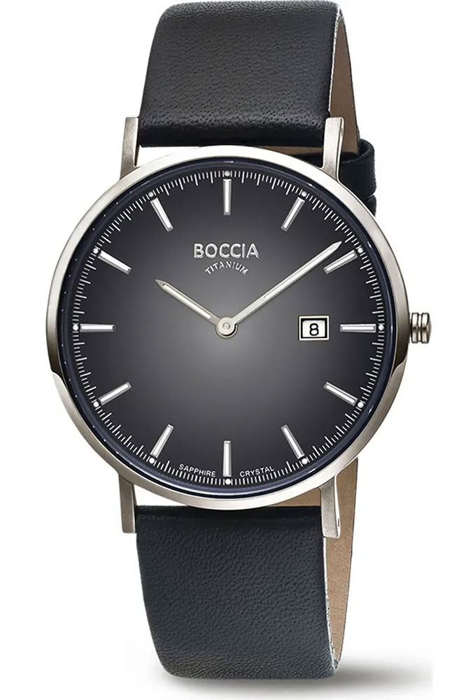 Boccia Titanium Mens 3648-04 - Quartz - Silver - Herrklocka - Läder - Härdat mineralglas
