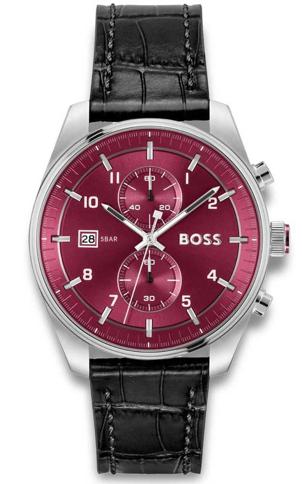 BOSS Skytraveller 1514193 - Quartz - Silver - Herrklocka - Läder - Härdat mineralglas
