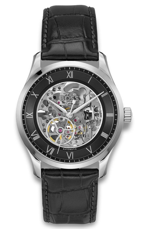 BOSS Principle Skeleton 1514234 - Automatisk - Silver - Herrklocka - Läder - Härdat mineralglas
