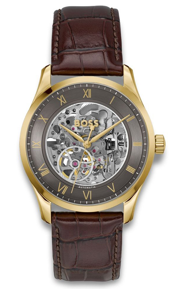 BOSS Principle Skeleton 1514235 - Automatisk - Guld - Herrklocka - Läder - Härdat mineralglas