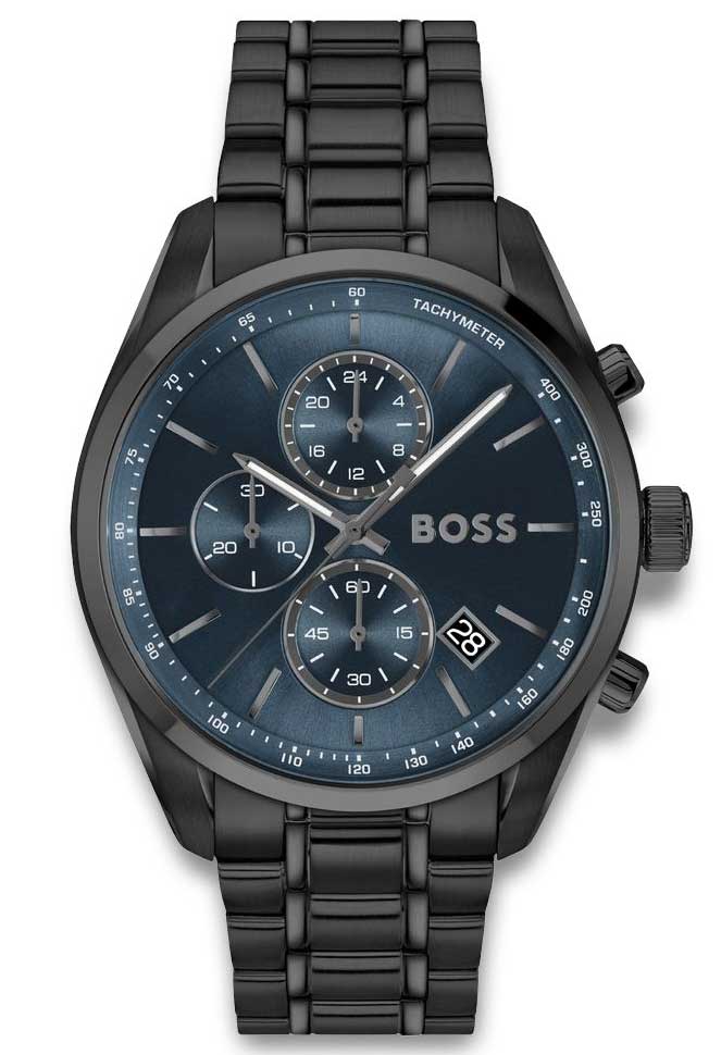 BOSS Mens Black Steel 44mm - Quartz - Svart - Herrklocka - Rostfri stål - Härdat mineralglas