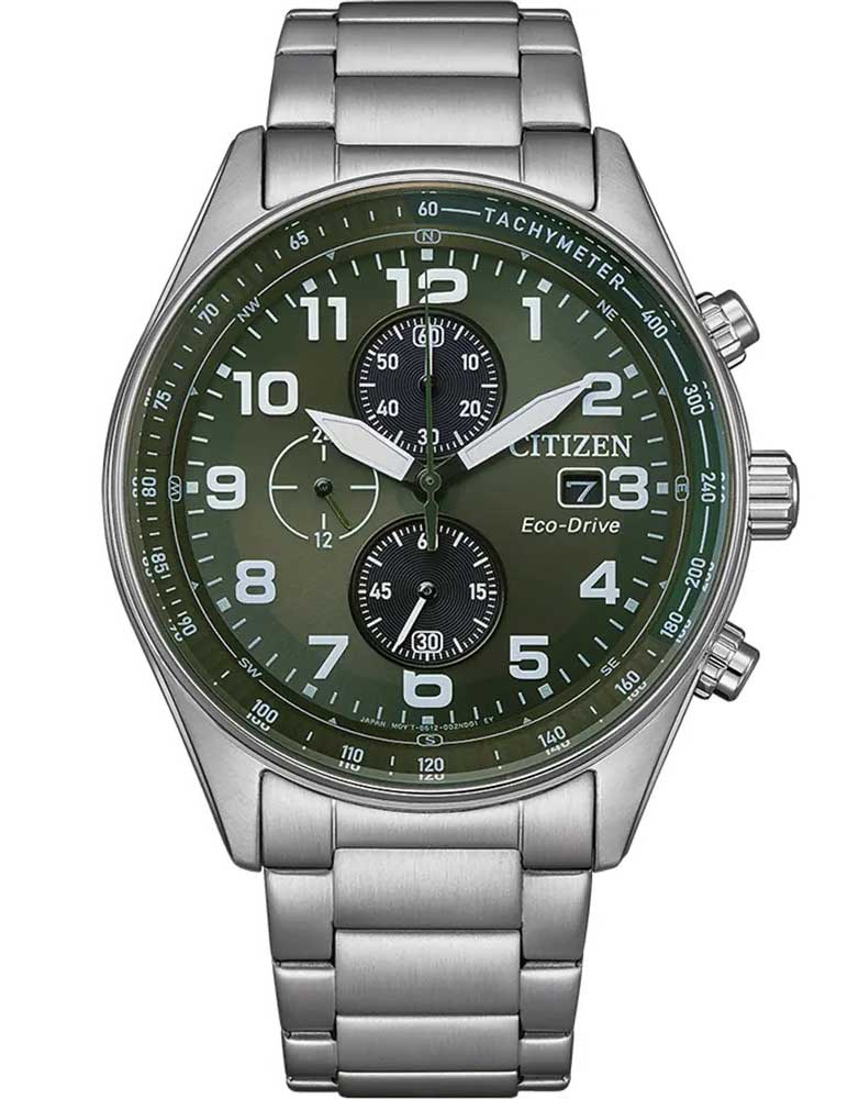Citizen sportklocka med Eco-Drive kronograf och militärgrön urtavla | CA0770-72X - Quartz - Silver - Herrklocka - Rostfri stål - Härdat mineralglas