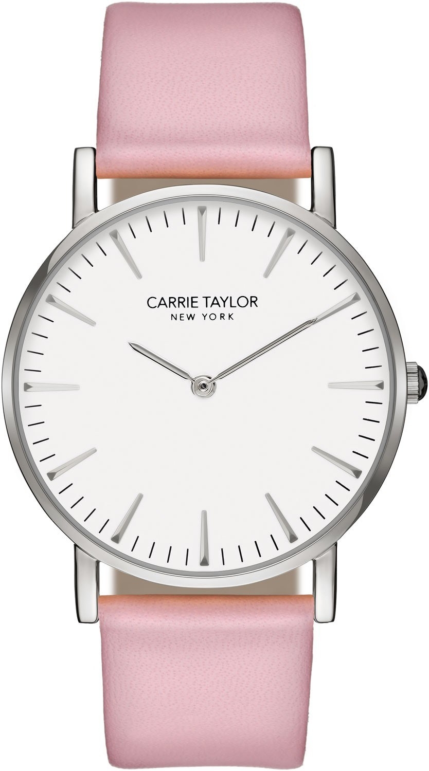 Läckert kvinnlig, universellt elegant - Carrie Taylor Lexington Silver/White Pink Leather - Quartz - Silver - Damklocka - Läder - Härdat...