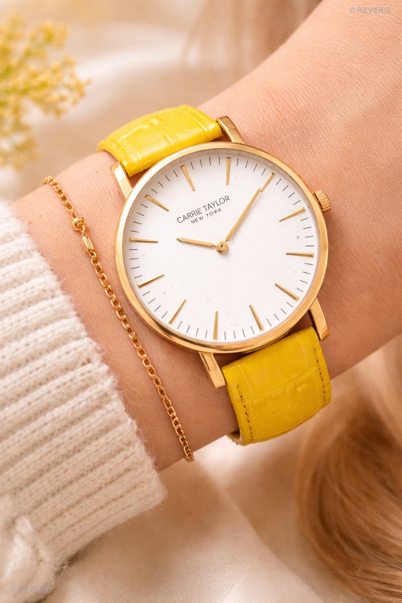 Carrie Taylor Lexington Golden Louisiana Yellow Calf Leather 38mm - Quartz - Guld - Damklocka - Läder - Härdat mineralglas